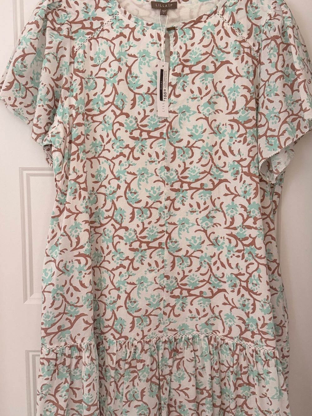 Lilla P Cream Floral Tunic with Mint and Brown Print